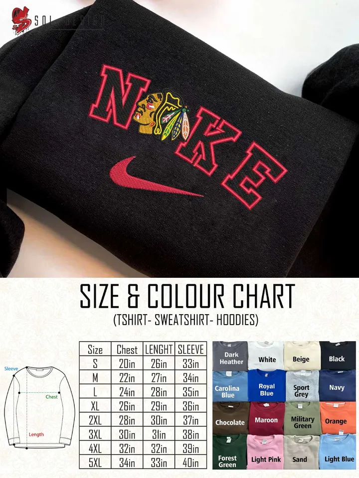 Chicago Blackhawks Embroidered Sweatshirt, NHL Blackhawks Embroidered T Shirt, NHL Embroidered Sweater, NHL Chicago Blackhawks Shirt, Hockey Embroidered Hoodie