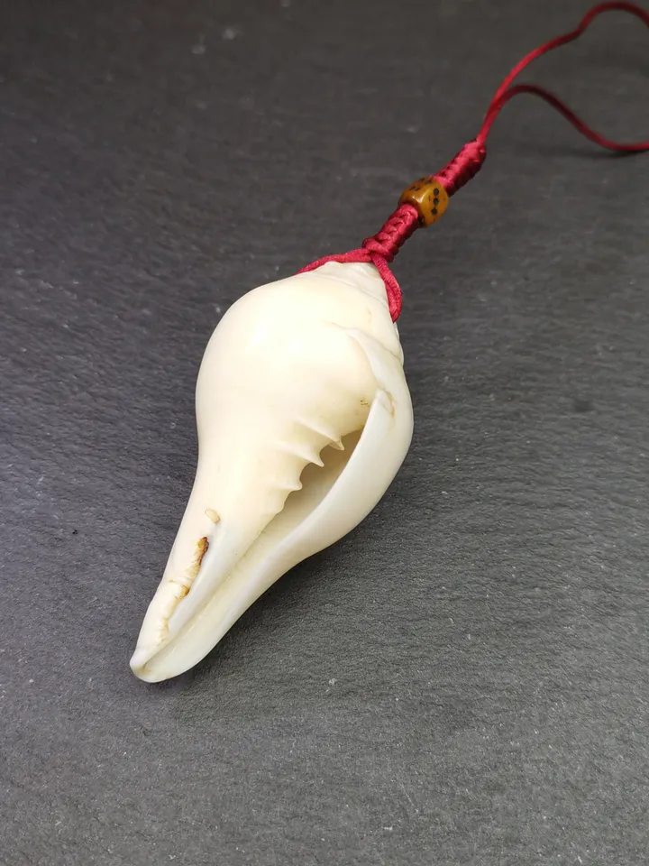 Gandhanra Tibetan Buddhism Amulet,Hand Carved White Conch Shankha with Mandala Flower Pattern,Tibetan Ritual Implement
