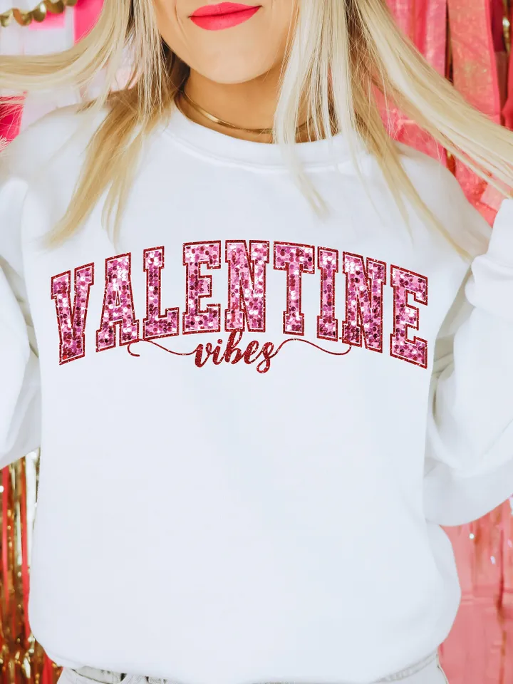 Faux Sequin Valentine Vibes Valentines Sublimation Design, Valentine’s Day Digital Design, Glitter PNG, Love, Valentines, trendy pink vday