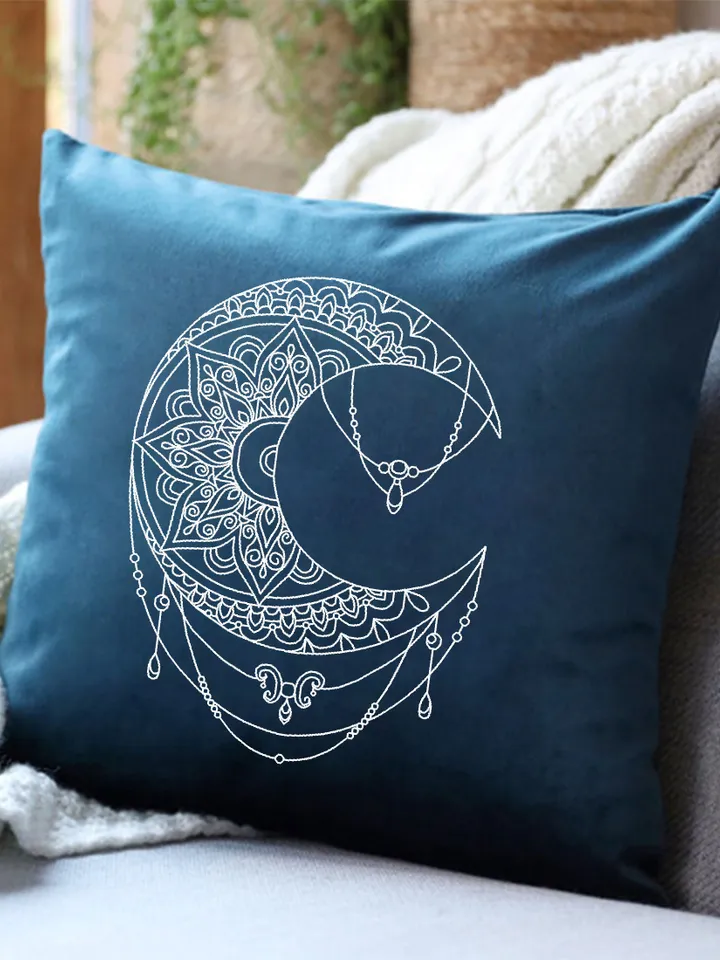 Crescent moon blackwork pattern PDF download Mandala moon embroidery PDF, Backstitch chart Moon ornament, Mandala blackwork embroidery #W32