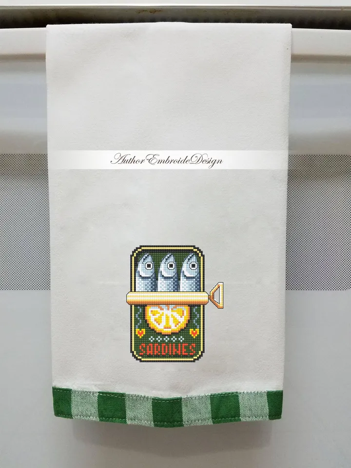 Sardines in a can cross stitch pattern PDF download Tinned sardines cross stitch chart, Small fish pattern digital, Funny kitchen decor #F25
