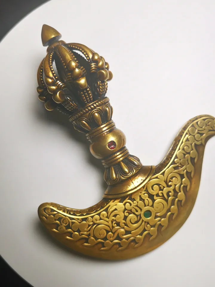 Gandhanra Antique Tibetan Amulet Ritual,Kartika(knife of the dakinis), Trantic Buddhism Dharma, Made of Brass,Agate