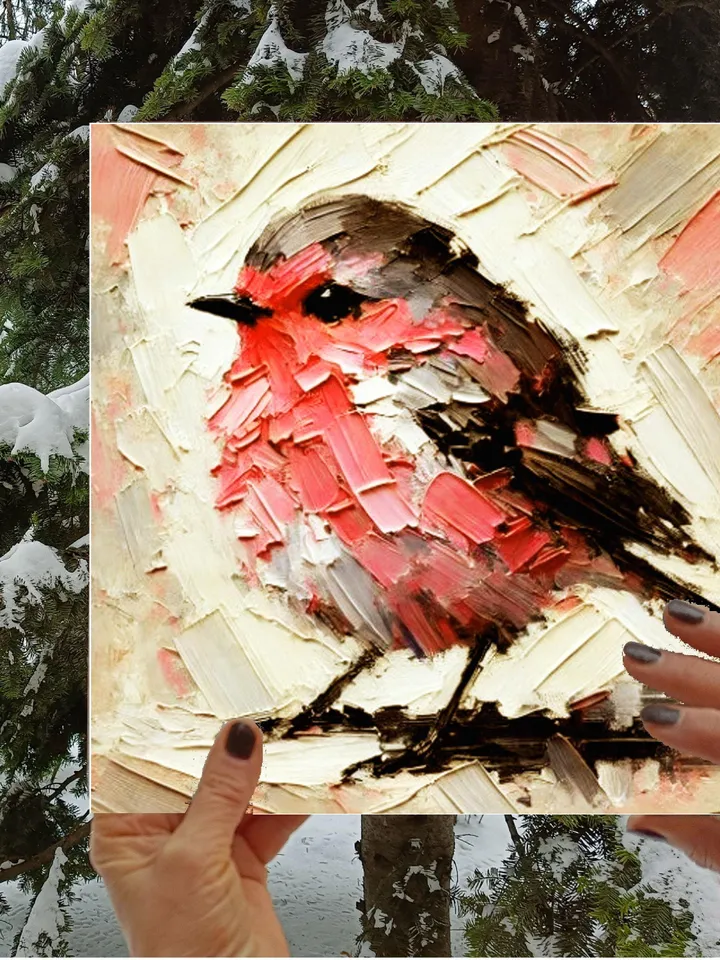 Pink Robin Painting Birds Original Art Christmas Gifts Animal Artwork Pink Robin Impasto Oil Wall Art Personalized Gifts by ArtProkopaloSv