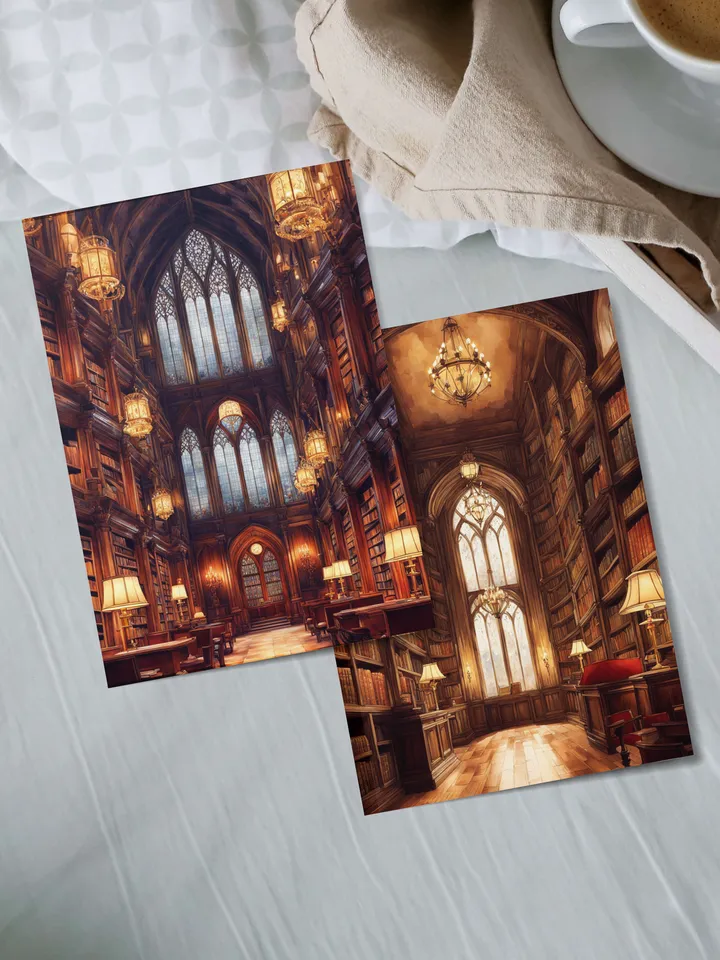 Family cozy library postcards