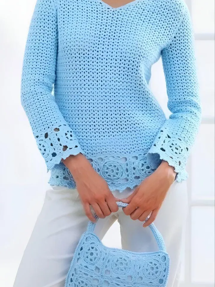 Crochet sweater pattern/ crochet pattern tunic women /ladies tunic and purse