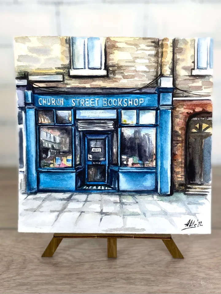 Old bookshop painting Original watercolor painting Cityscape painting House art