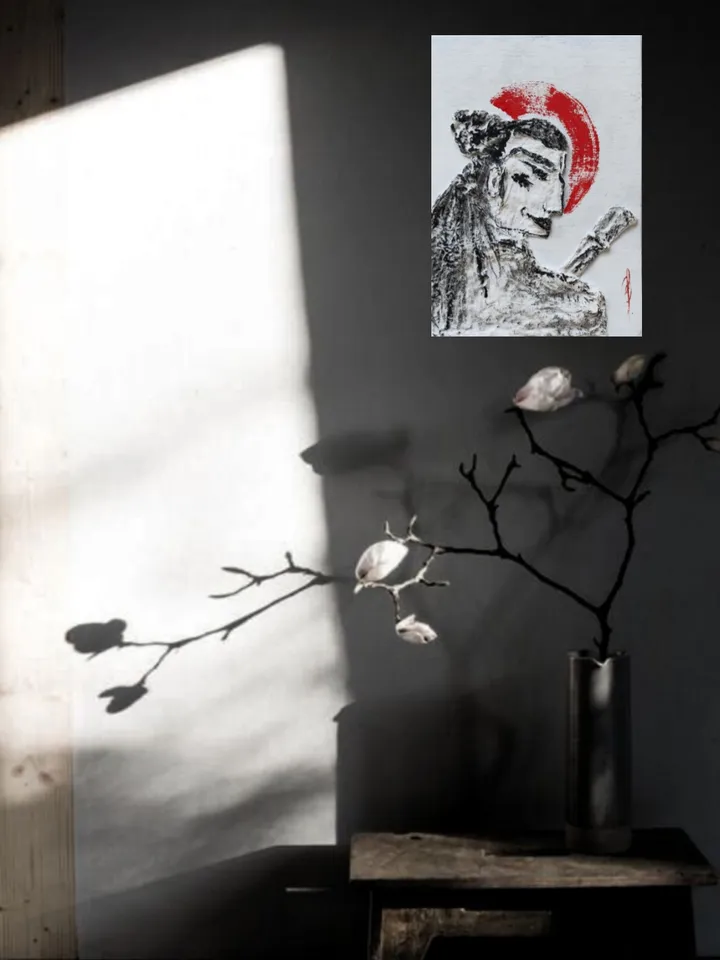 Textured painting.Wabisabi style.Interior painting Samurai