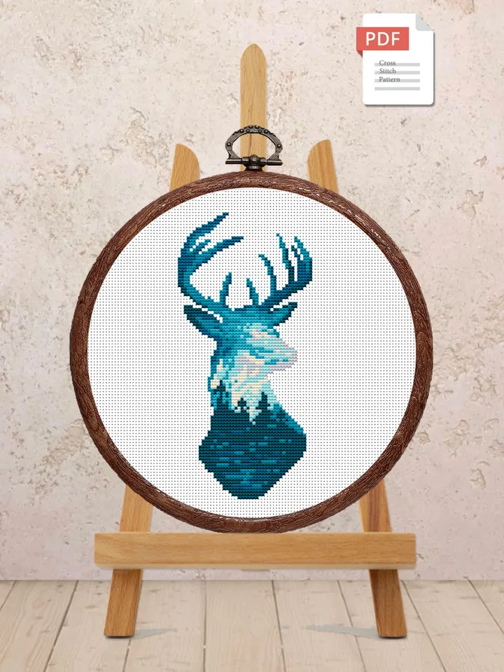 Deer Cross Stitch Pattern, Animal Cross Stitch, Embroidery Deer, Watercolor Deer Silhouette Cross Stitch, Modern Cross Stitch #anm019