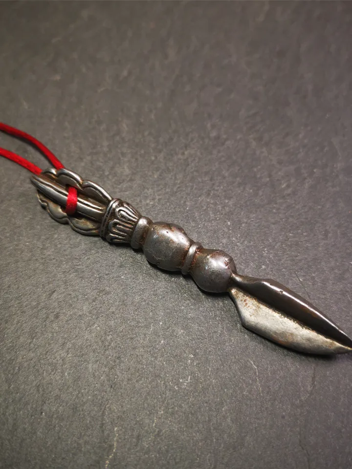 Gandhanra Handmade Phurba Amulet,Kila - Dorje Phurba,Tibetan Budhist Ritual Implement Pendant,Made of Cold Iron,3.0"