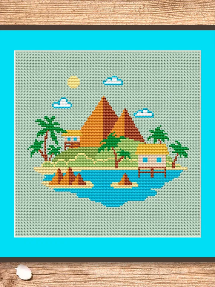 Mountain Landscape Cross Stitch Pattern, Island Cross Stitch, Embroidery Travel, Travel Cross Stitch Pattern, Modern Cross Stitch #trl003