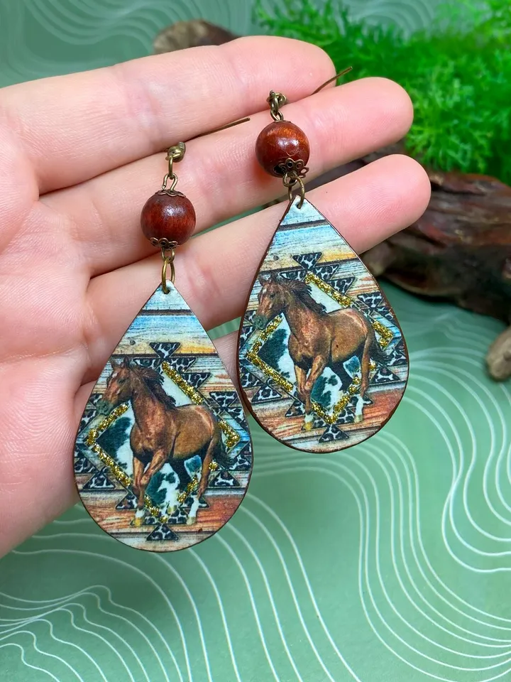 Earrings with print. Handmade jewelry.