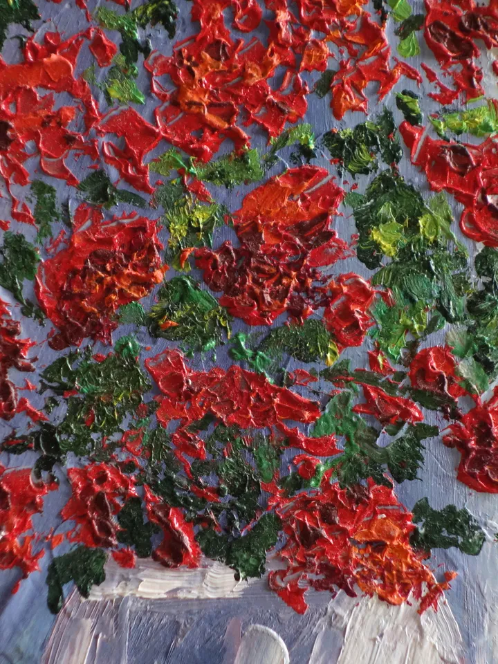Oil painting Still life Red flowers