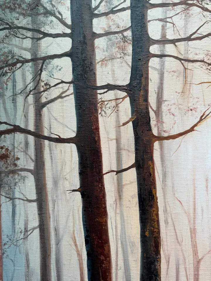 Forest Oil Painting Original Foggy Forest Wall Art Landscape Trees Painting