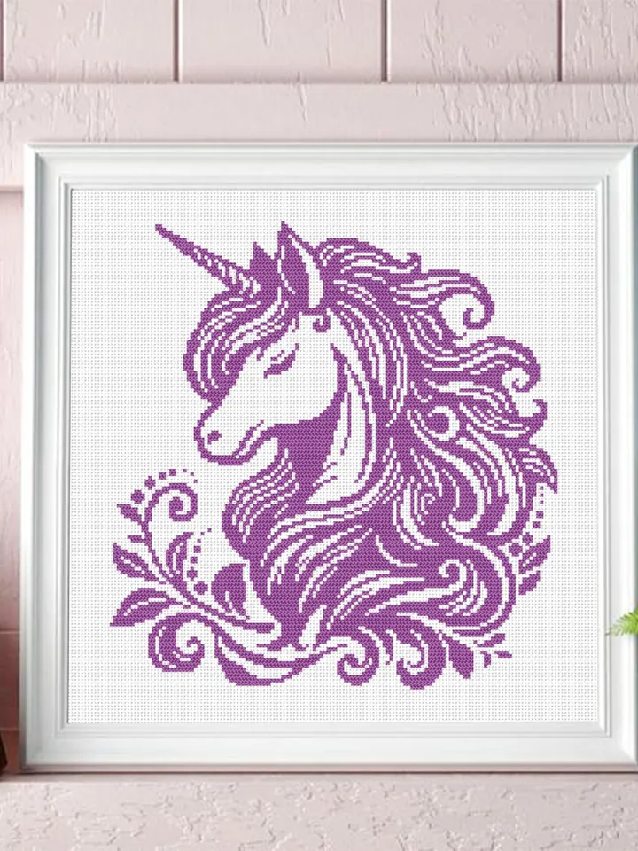 Unicorn cross stitch pattern PDF download Simple monochrome cross stitch chart, Cute unicorn pattern digital PDF, Beginner cross stitch #K49
