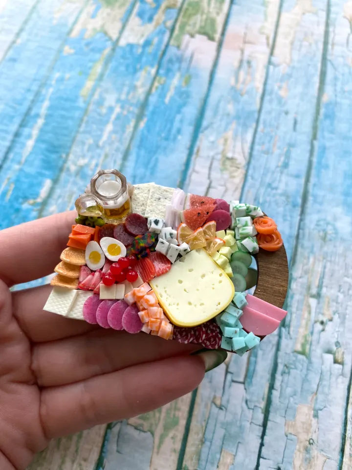 Magnet Miniature Cheese Charcuterie board with Polymer clay Souvenir