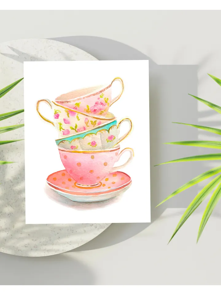 Greeting card Funny Birthday Card Thank You Card ForTea Lovers Tea Cups Thank You Card Nurse Card Gardener Card Flower Card Botanical Cards,