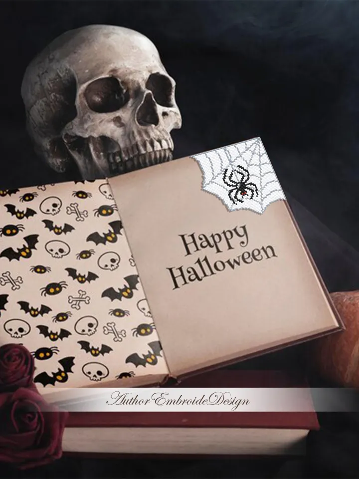 Spider web Corner bookmark cross stitch pattern PDF download Spider cross stitch chart, Spooky bookmark pattern digital PDF #B403