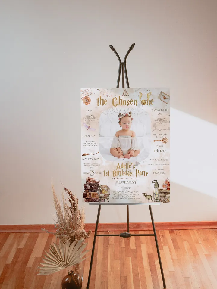 The Chosen One Birthday Party; Milestone Board Wizard Birthday Party; Magic School 1st Birthday; Editable Wizarding World Milestone Sign; W7