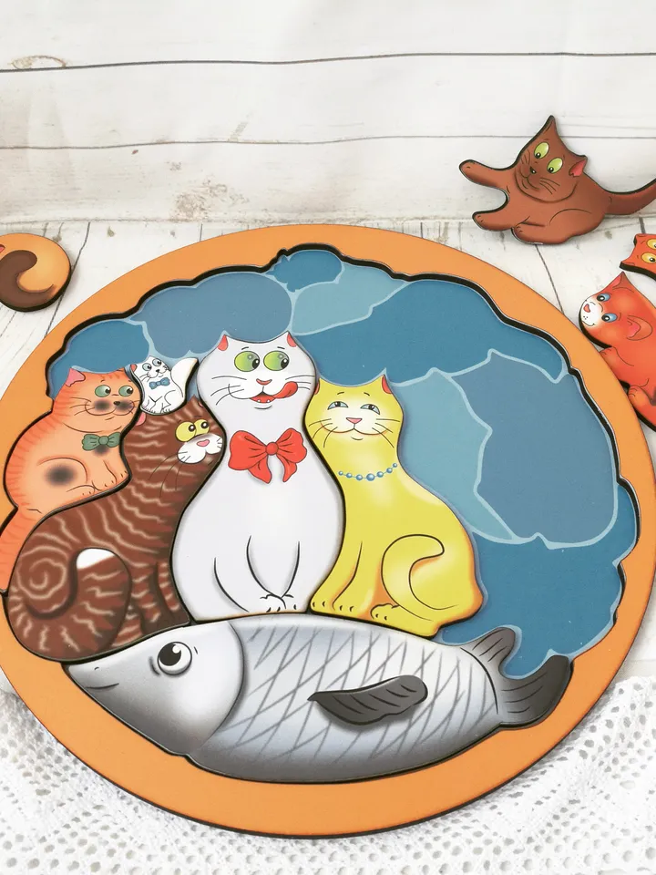 Wooden Puzzle - Cats, Toddler Toys Age 3 4 5 6 year, Wood Montessori animals