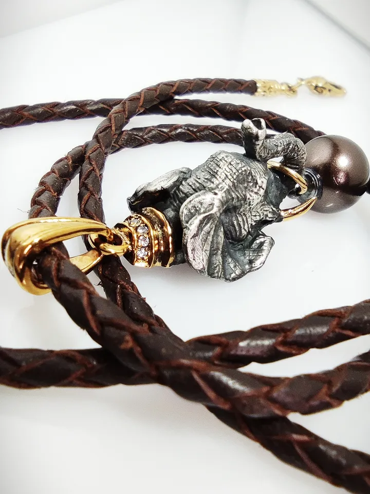 Designer necklace - totem Elephant with pearls