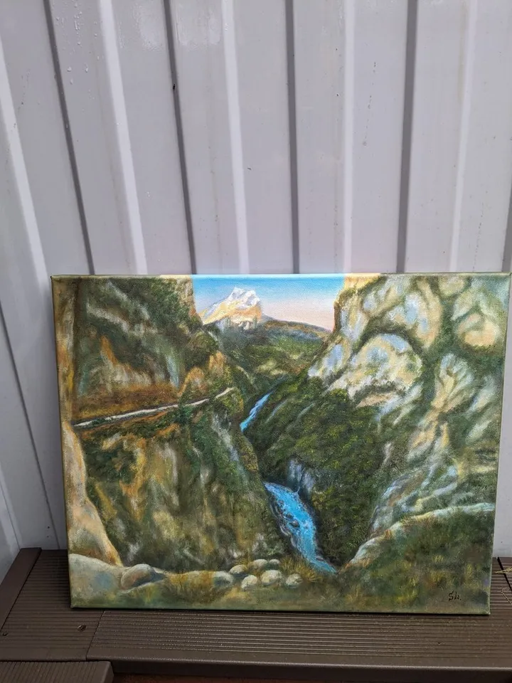 Oil Painting Caucasus Mountains Wall Art Landscape Gorge Original Art 20x16 inch