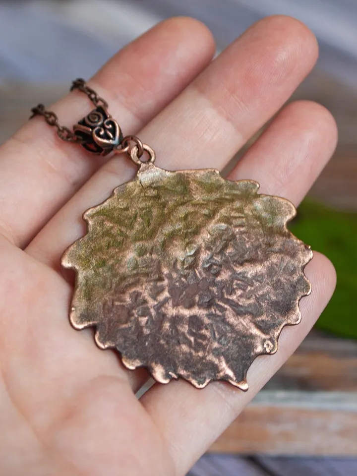 Original handmade copper electroformed pendant made of natural leaf