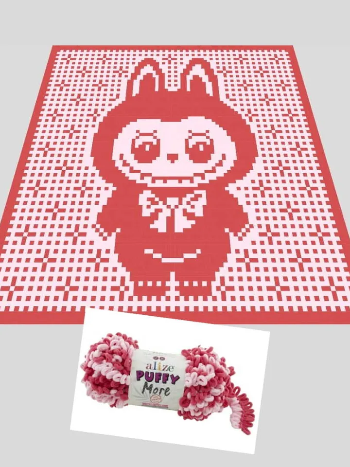 Loop yarn Finger knitted Labubu Toy blanket pattern