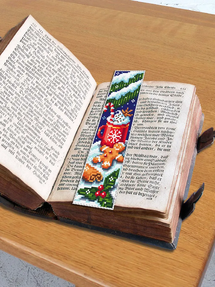 Bookmark cross stitch pattern download PDF Christmas coffee mug cross stitch Holiday embroidery PDF, Gingerbread man cross stitch chart #B81