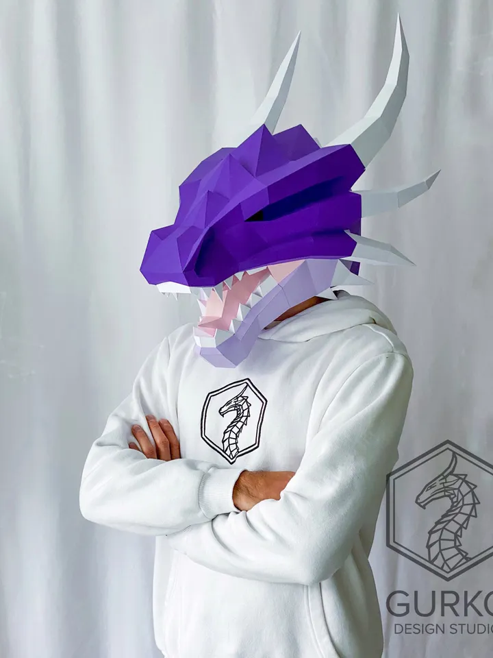 Dragon Mask Papercraft, Digital Template, PDF Download, Gurko, 3D Low Poly Animal Mask, DIY Origami, Pepakura, Paper Mask, DIY Costume