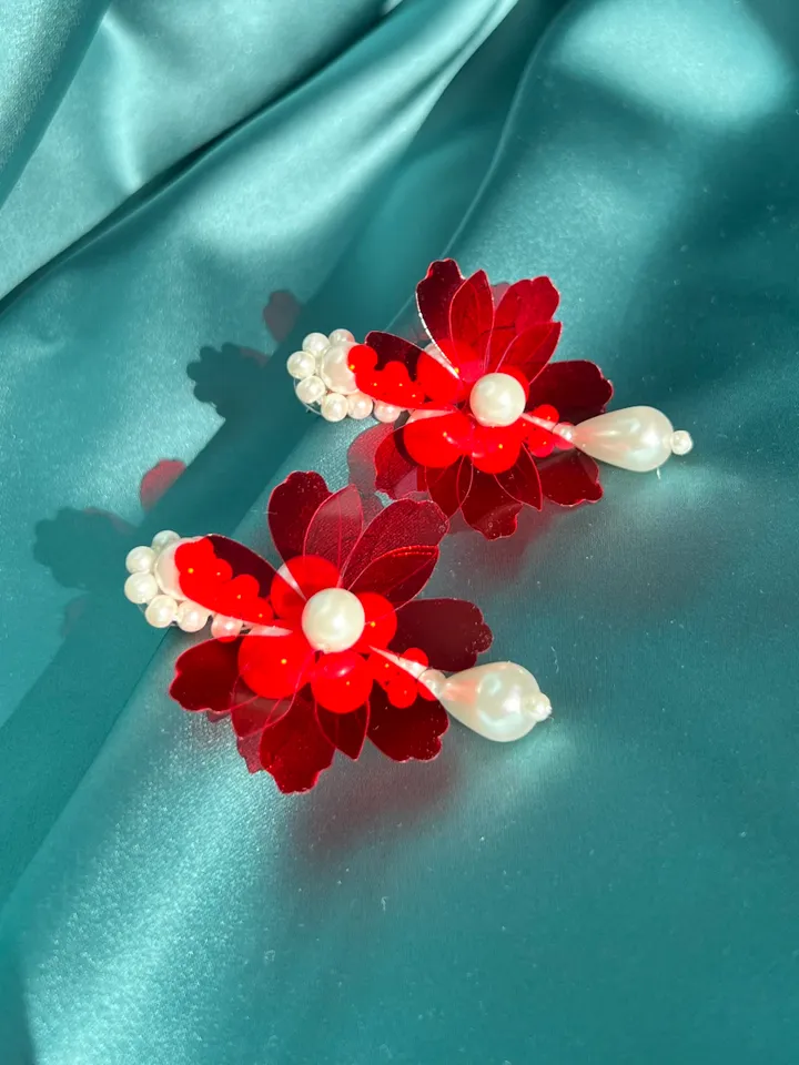 Floral Sequin Earrings Handmade