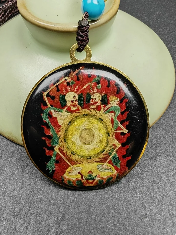 Gandhanra Vintage Tibetan Amulet,Double Sided Citipati Skull Pendant,Protective Charm,Spiritual Gift