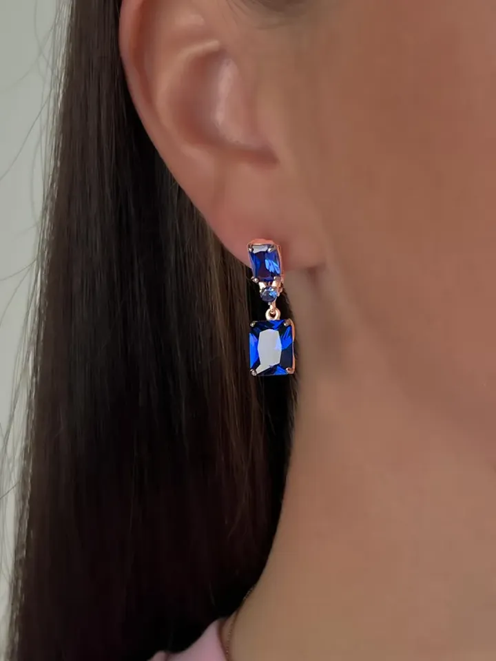 Earrings jewelry Silver gold plated 925 assay value with corundum sapphire
