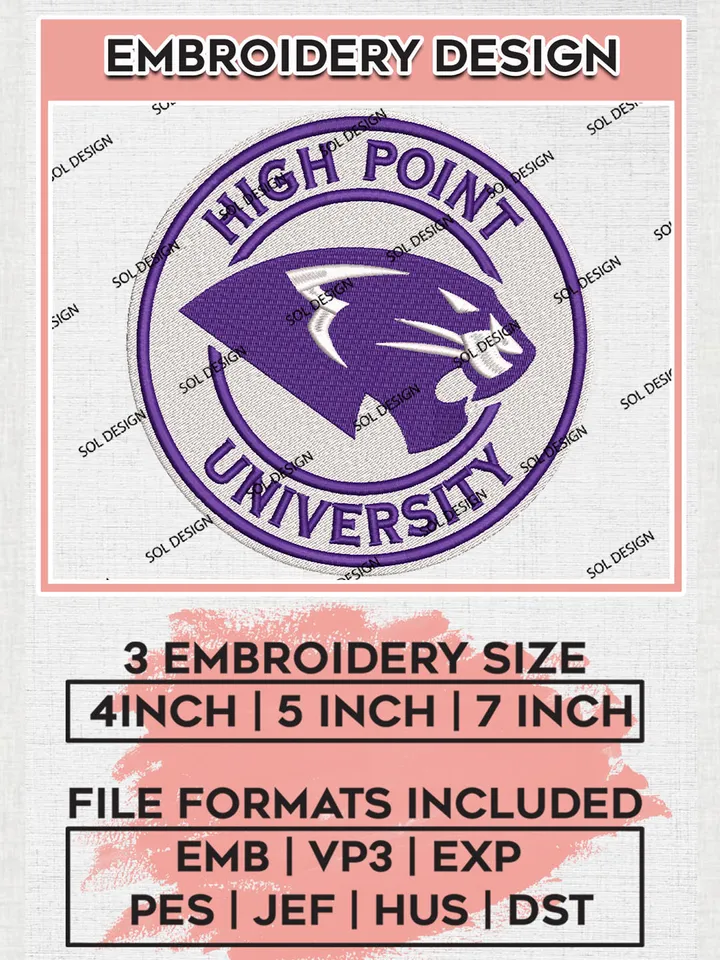 NCAA High Point Uni.versity Team Logo Embroidery Design Files, NCAA High Point Panthers Machine Embroidery, NCAA Teams, 3 sizes, NCAA Machine embroidery designs, Digital Download