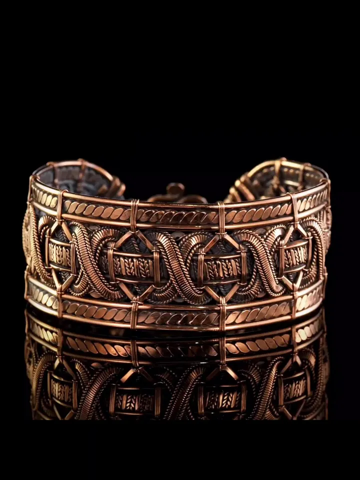 Wide copper bracelet Unique wire wrapped jewelry Hand made