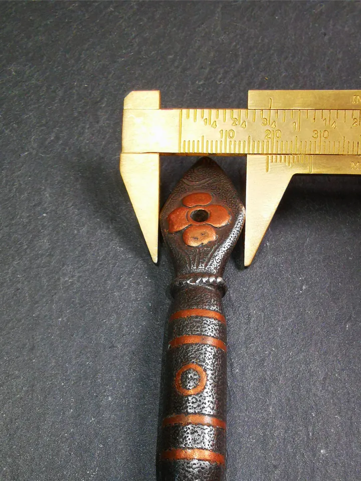 Gandhanra Handmade Tibetan Buddhist Ritual Implement - Kila -Dorje Phurba,Made of Cold Iron inlaid with Copper,5.5"