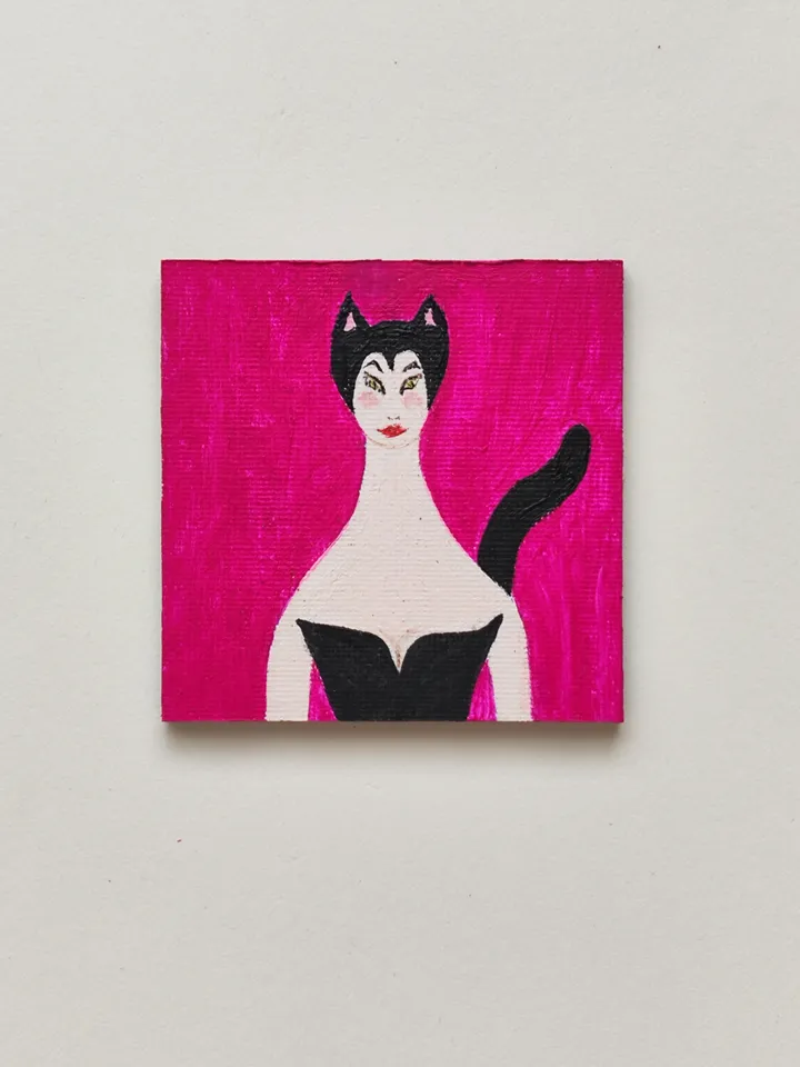 Mini painting Cat Woman Miniature painting magnet