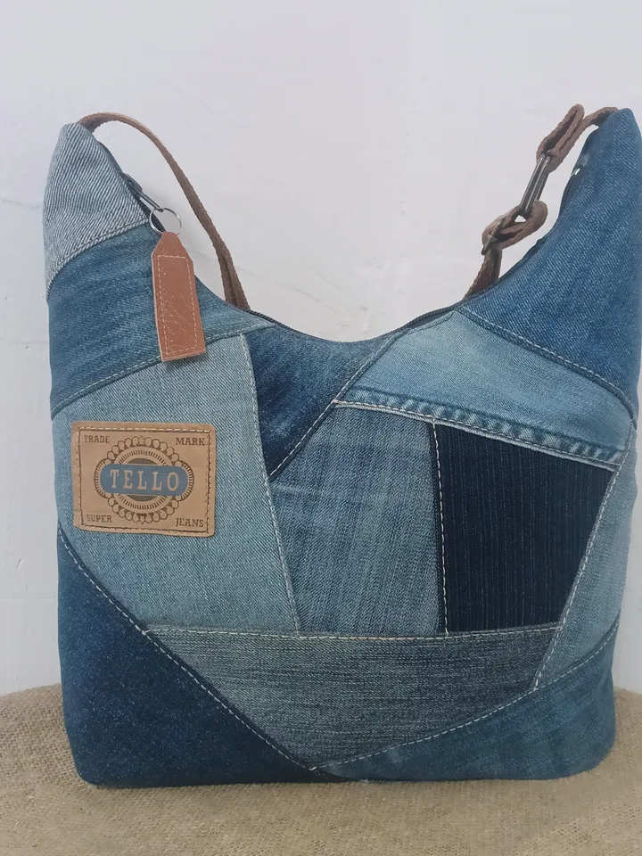 Comfortable Denim hobo bag, crossbody bag, gift for her, market bag, shabby  jeans, recycling jeans, hand bag, shoulder bag, shopping bag.