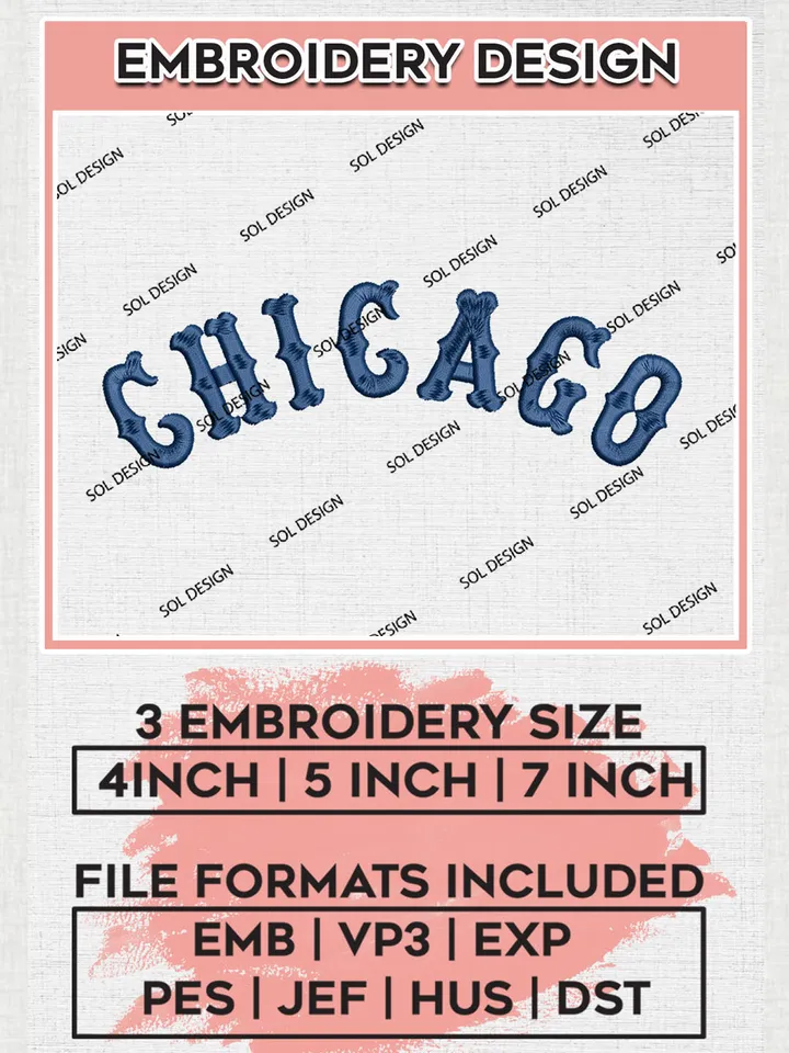 MLB Chicago Logo Embroidery Files, MLB Chicago White Sox Team Embroidery, NCAA Teams, 3 sizes, Machine embroidery designs, Digital Download