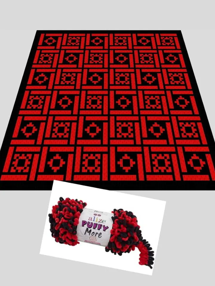 Loop yarn Finger knitted Patchwork Styled blanket pattern