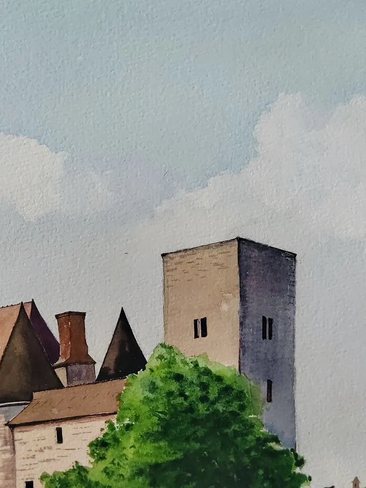 Original Watercolor Painting Old Castle Artwork Landscape with Stone Castle Art 30x40 cm by SoftWaves