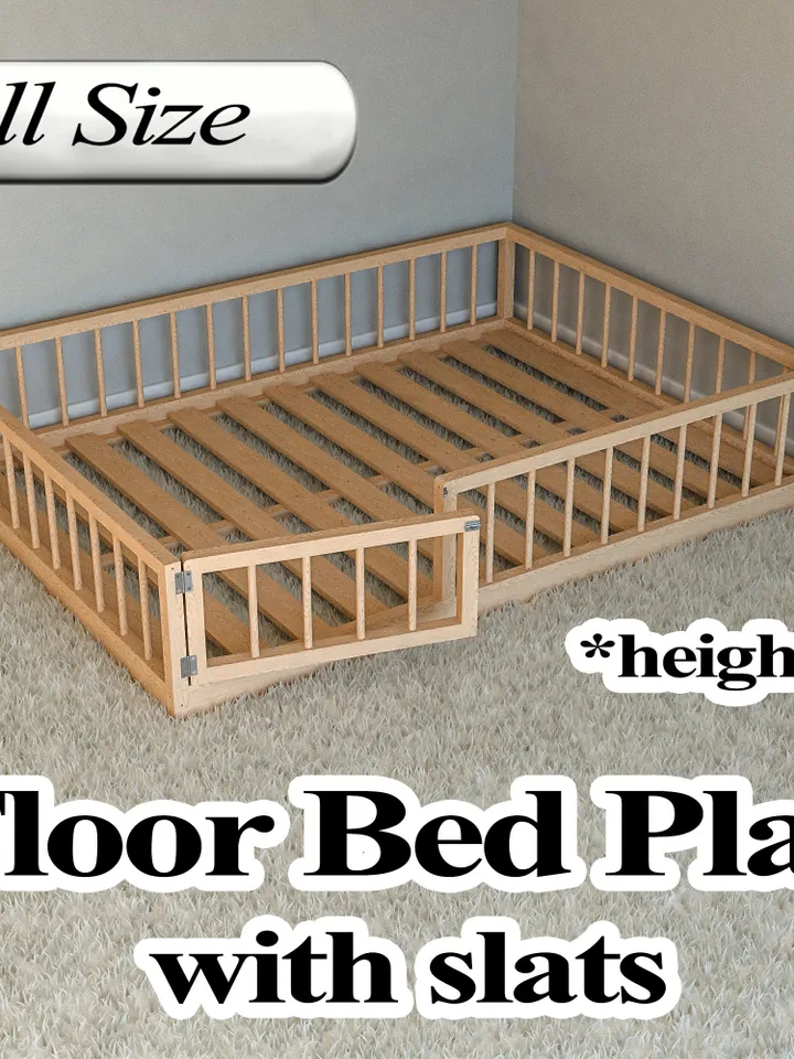 Montessori Floor Bed Plan, Full Size, With Slats, PDF, DIY