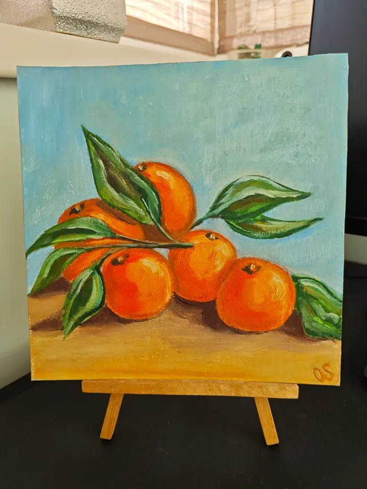 Mandarins Original Painting Fruit Original Art Mandarins Modern Artwork Bright Mandarin Oil Painting Fruit Wall Art Decor 8 x 8 inches by OlgaSokolovaArt