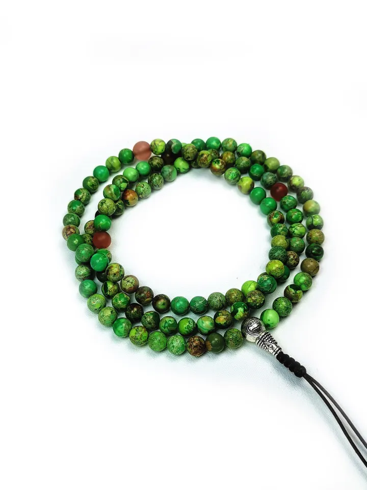 Gandhanra Unique Tibetan Siliceous Rock Beads Mala,6mm Prayer Beads for Women,27.6" Length