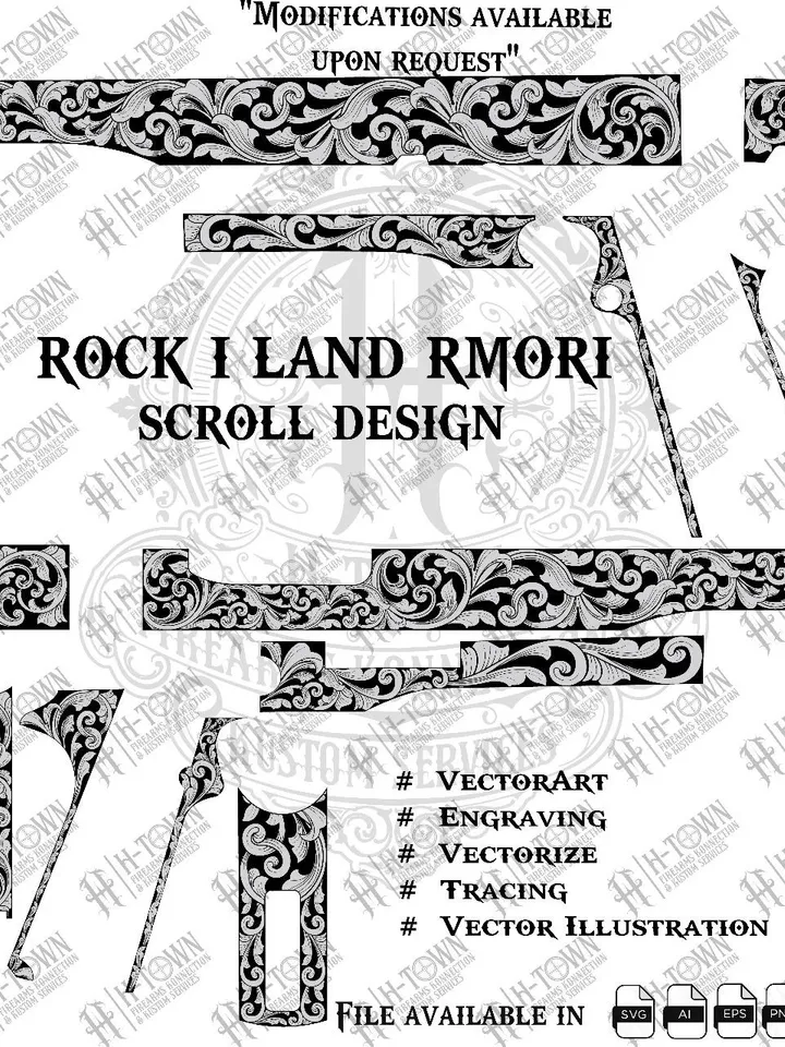 Rock Island Armory 1911 Pistol Vector: Scroll Engraving Design (Digital Download