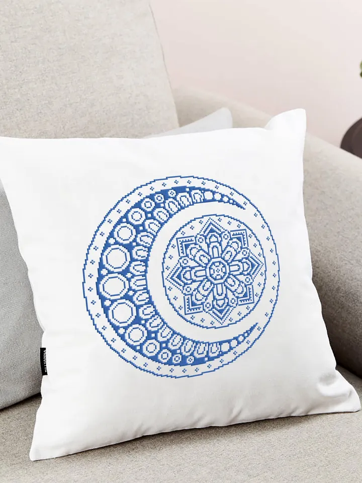 Mandala moon cross stitch pattern download PDF Monochrome mandala digital Floral ornament cross stitch chart Moon embroidery beginners #M39