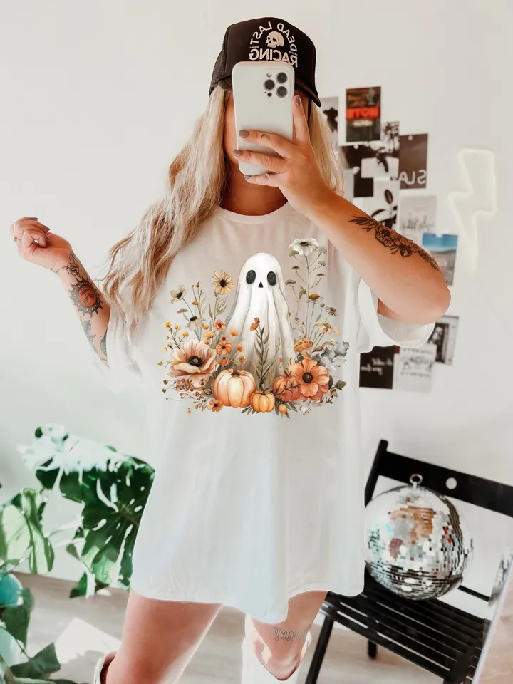 Halloween PNG, Spooky Ghost, Autumn sublimation design, Fall PNG, Pumpkins, leaves PNG, Watercolor Sublimation, Instant download, Ghouls