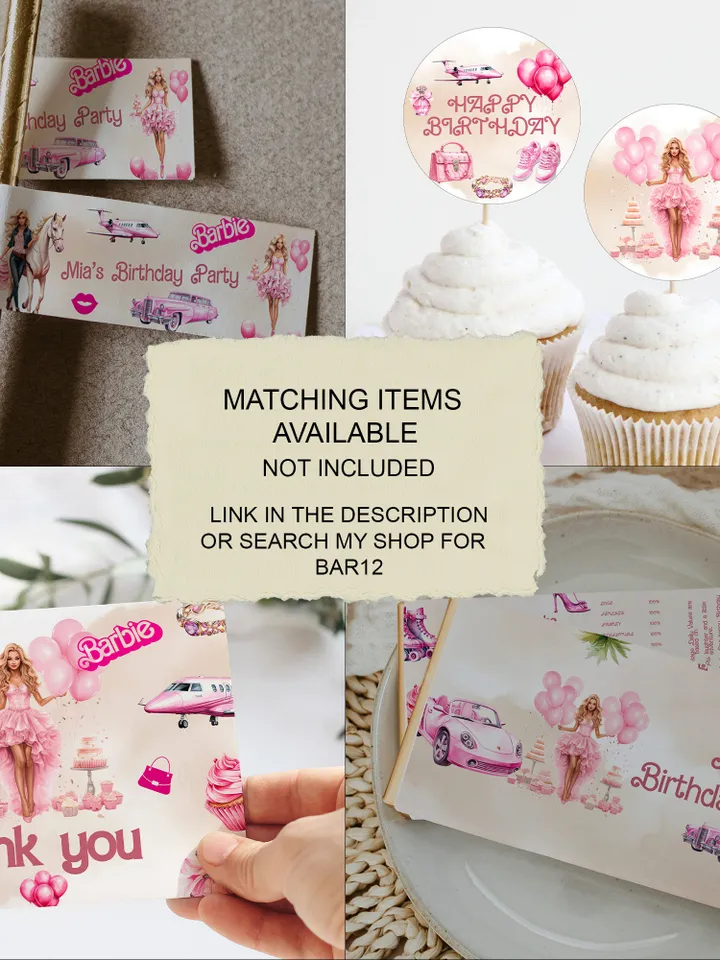 Doll party hot pink girl birthday thank you card party supplies bar12