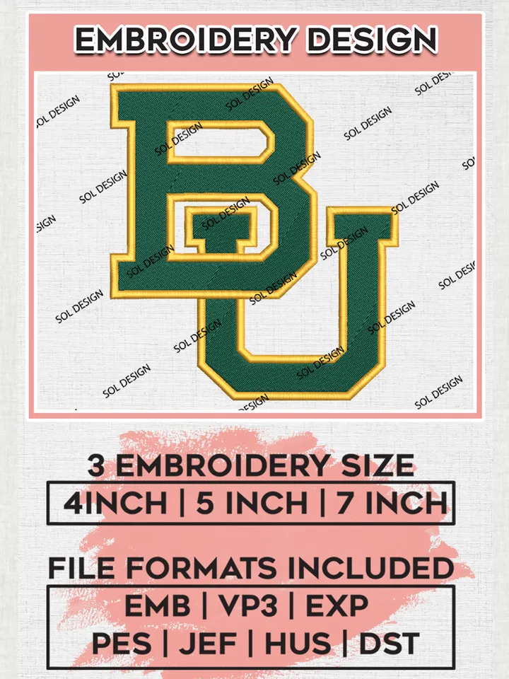 Baylor Bears Logo Machine Embroidery Design, NCAA Baylor Bears Embroidery Design Design files, NCAA Embroidery Designs, NCAA Machine Embroidery Designs, Digital Download