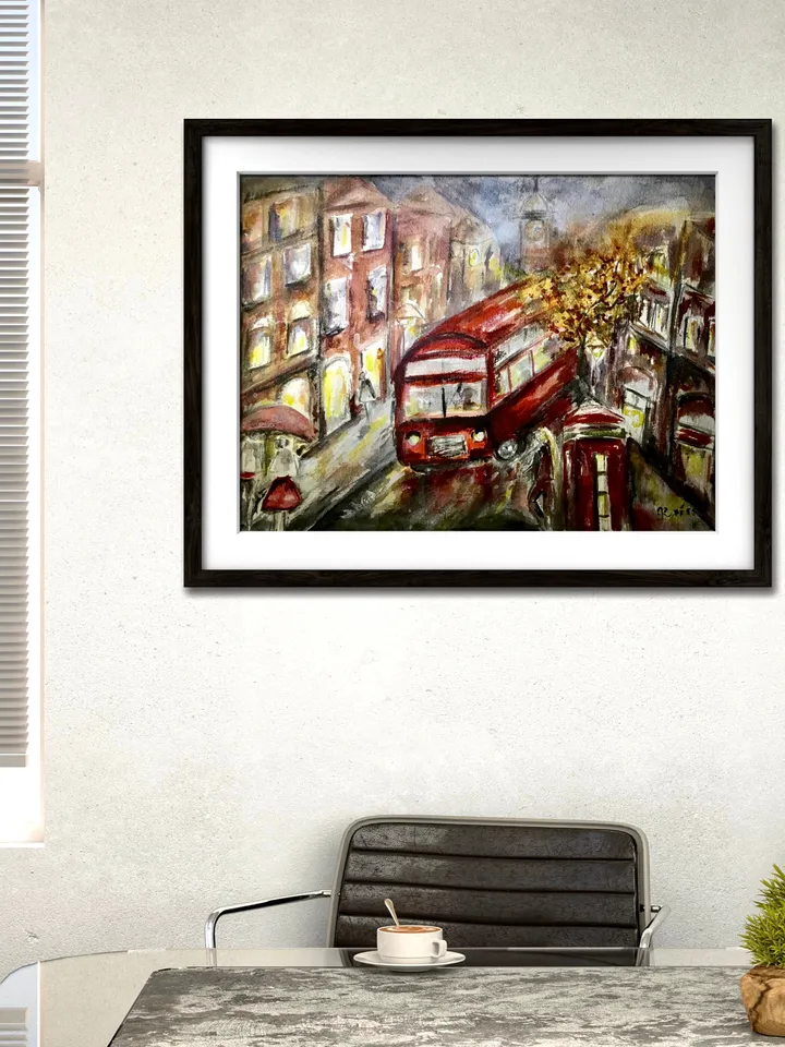 London painting,original watercolor painting,cityscapes painting,London streets painting,London bus,Big Ben art,wall hanging world capitals