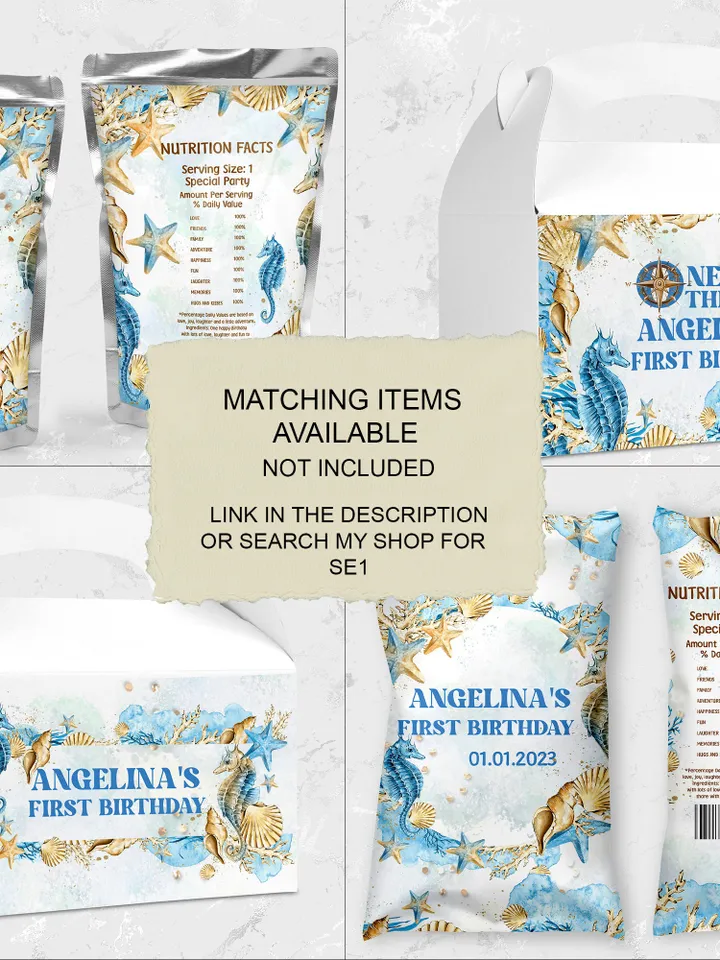 Editable Gable Box ONEder the Sea First Birthday Label; Under the Sea Party; Ocean Party Birthday Template Instant Download; SE1